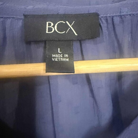 NWT Balloon Sleeve Tie-Front Blouse Clip Dot Denim Blue Large Layer BCX V Neck - Picture 2 of 9